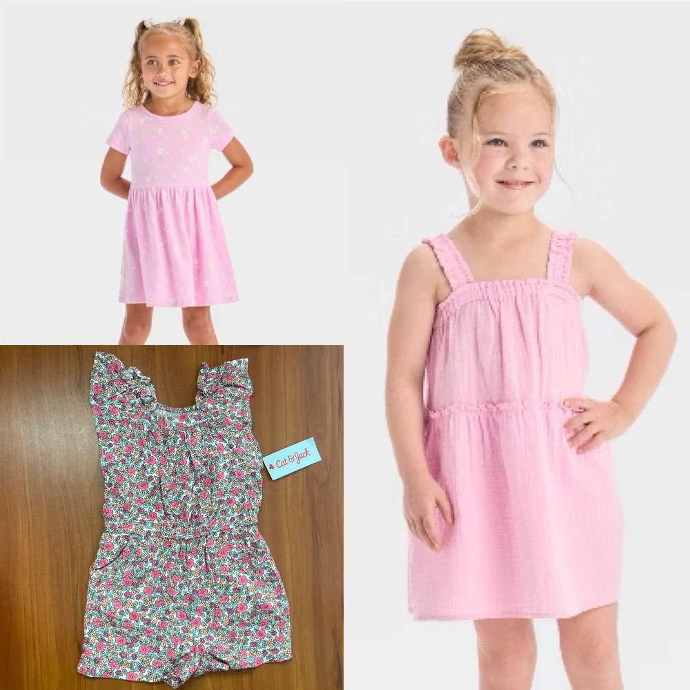 Lot of 3 Cat & Jack Baby‎ Girls 18M Bundle Floral Dress Romper Gauze Sun Dress
